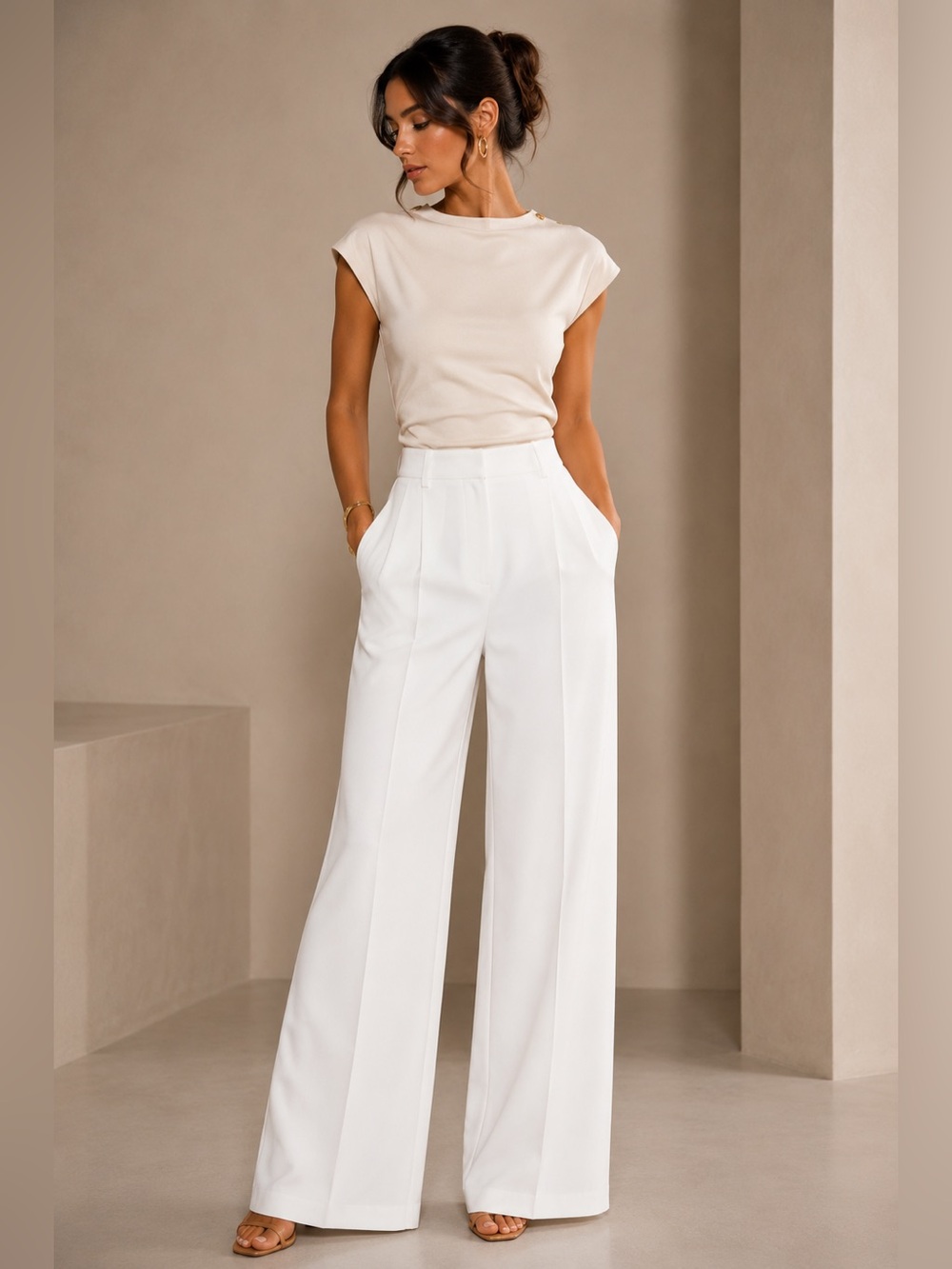 Commense Classic White Wide-Leg Pants